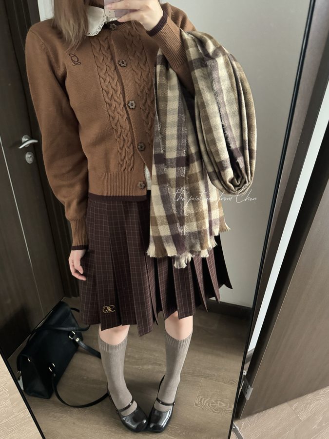【巧遇栗】 JK制服校供感毛衣格裙棕色 — view 3